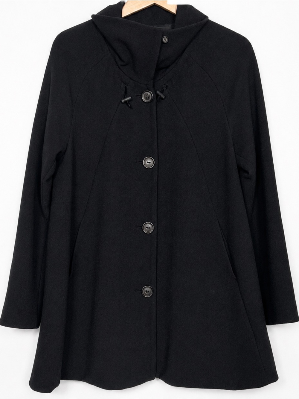 HOVMAN Black Double Cloth Wool Swing Coat EU 42 US 6